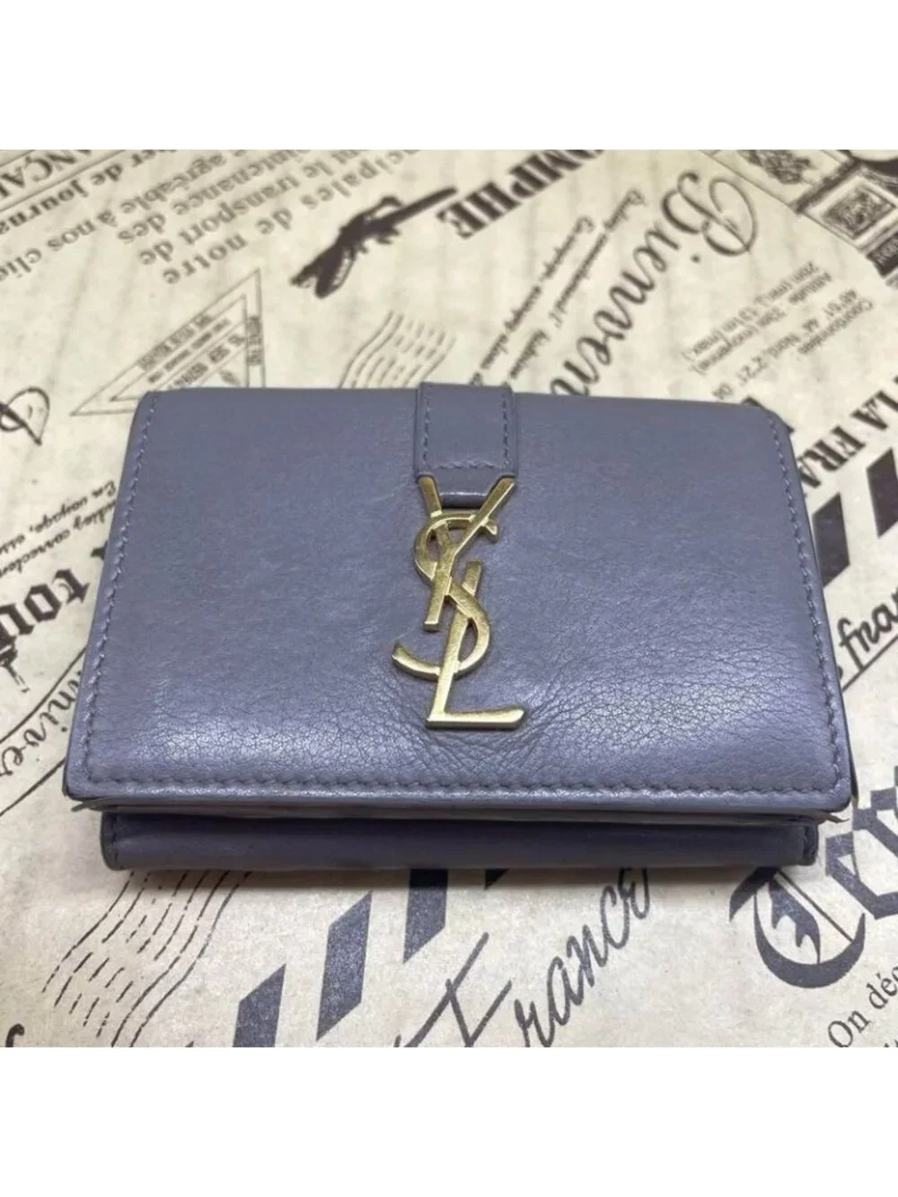 ★SOLD★ Saint Laurent Trifold Wallet Compact YSL Leather Gray - Picture 2 of 11